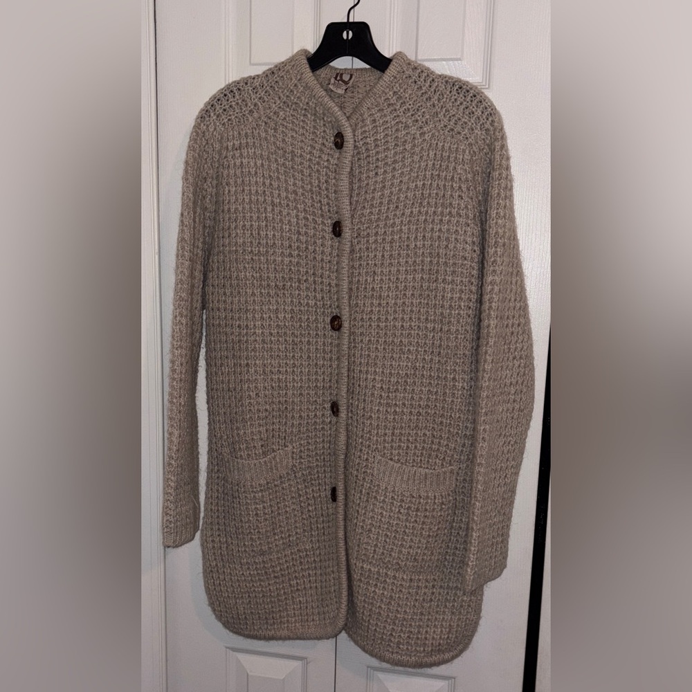 Beige Mohair Wool Women's Cardigan